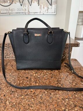 kate spade Black Grand Street Leather Top-Handle Satchel with Crossbody Strap